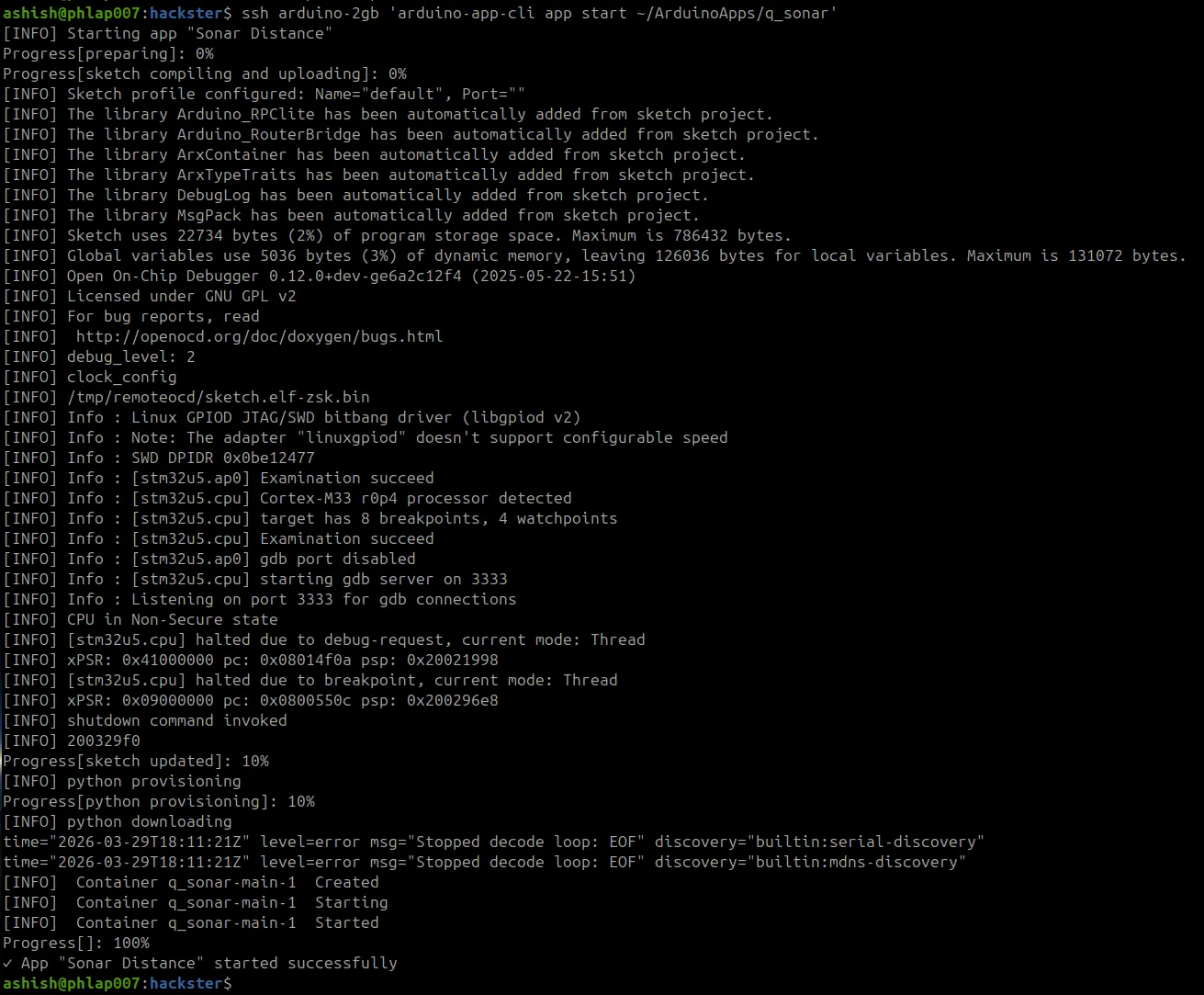App compile, flash, and start
